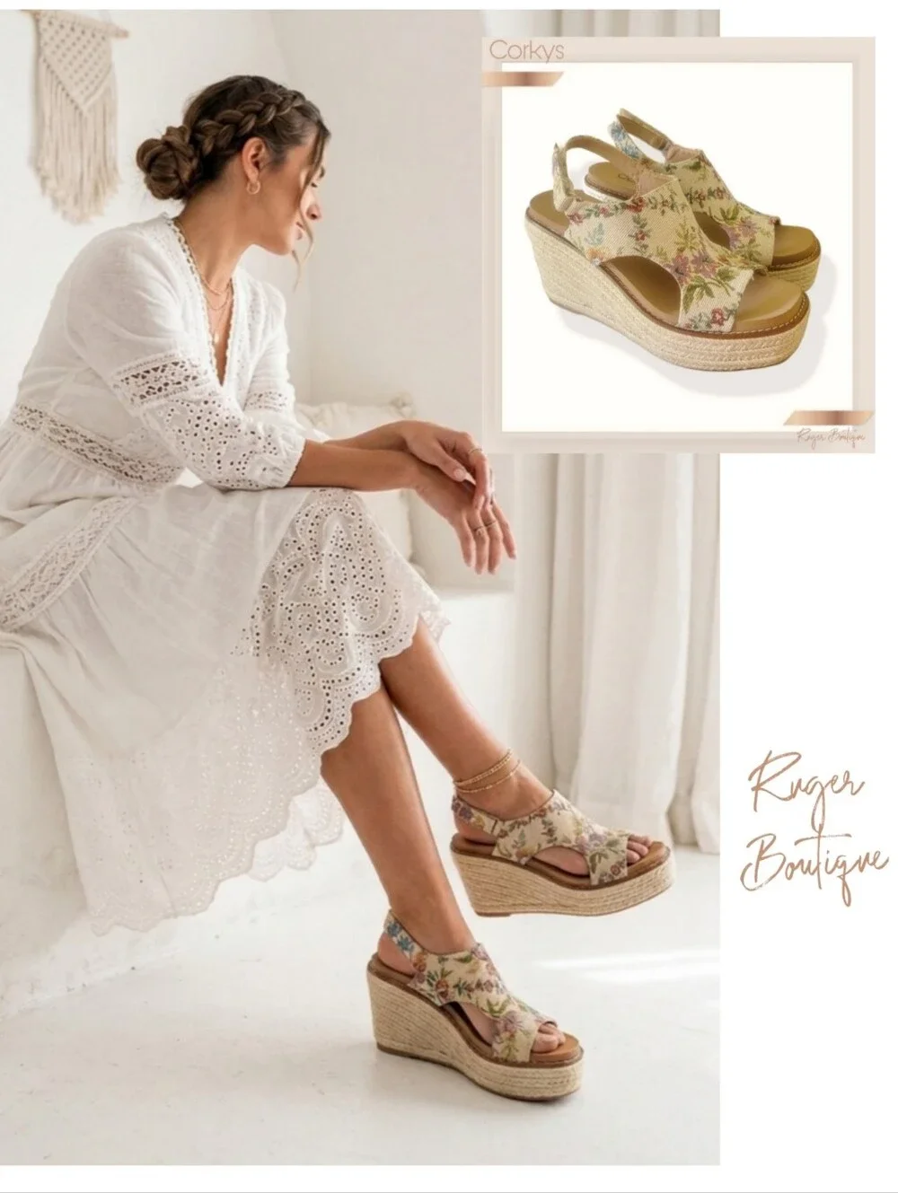 🌿Corkys Sand Brocade Floral Espadrille Wedge Sandals Size 7